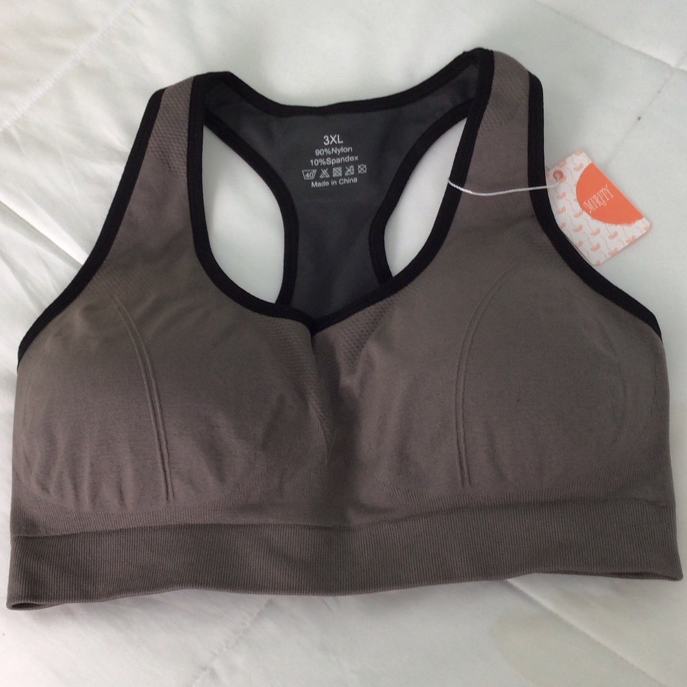 Mirity - High Impact Racerback Sports Bra - Taupe With Black Trim